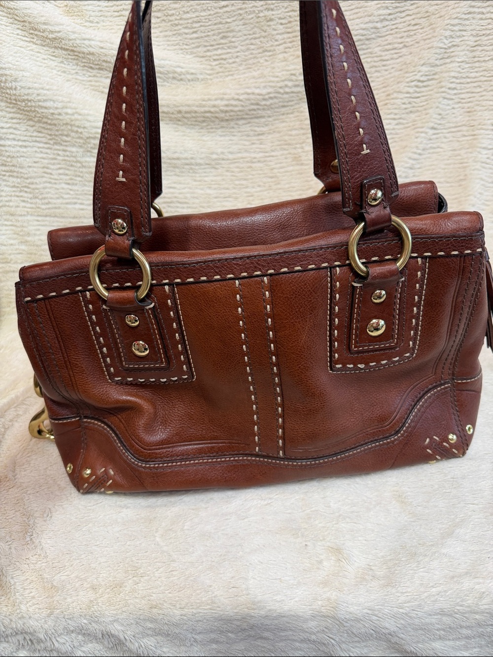 Coach Chestnut Brown Leather Satchel with Gold Hardware - Picture 2 of 8